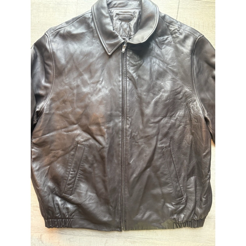 Brooks Brothers Leather Harrington Jacket Size XL Dark Brown/light Black Zip Up - Picture 7 of 16